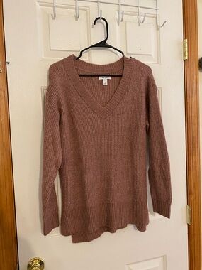 Nine West Mauve V-Neck Ribbed Knit Sweater